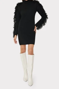 MILLY Sweaters & Knits-Rowe Fringe Sleeve Turtleneck Mini Dress
