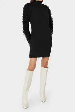 MILLY Sweaters & Knits-Rowe Fringe Sleeve Turtleneck Mini Dress