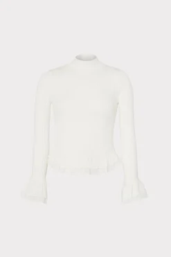 MILLY Tops-Ruffle Knit Mock Neck