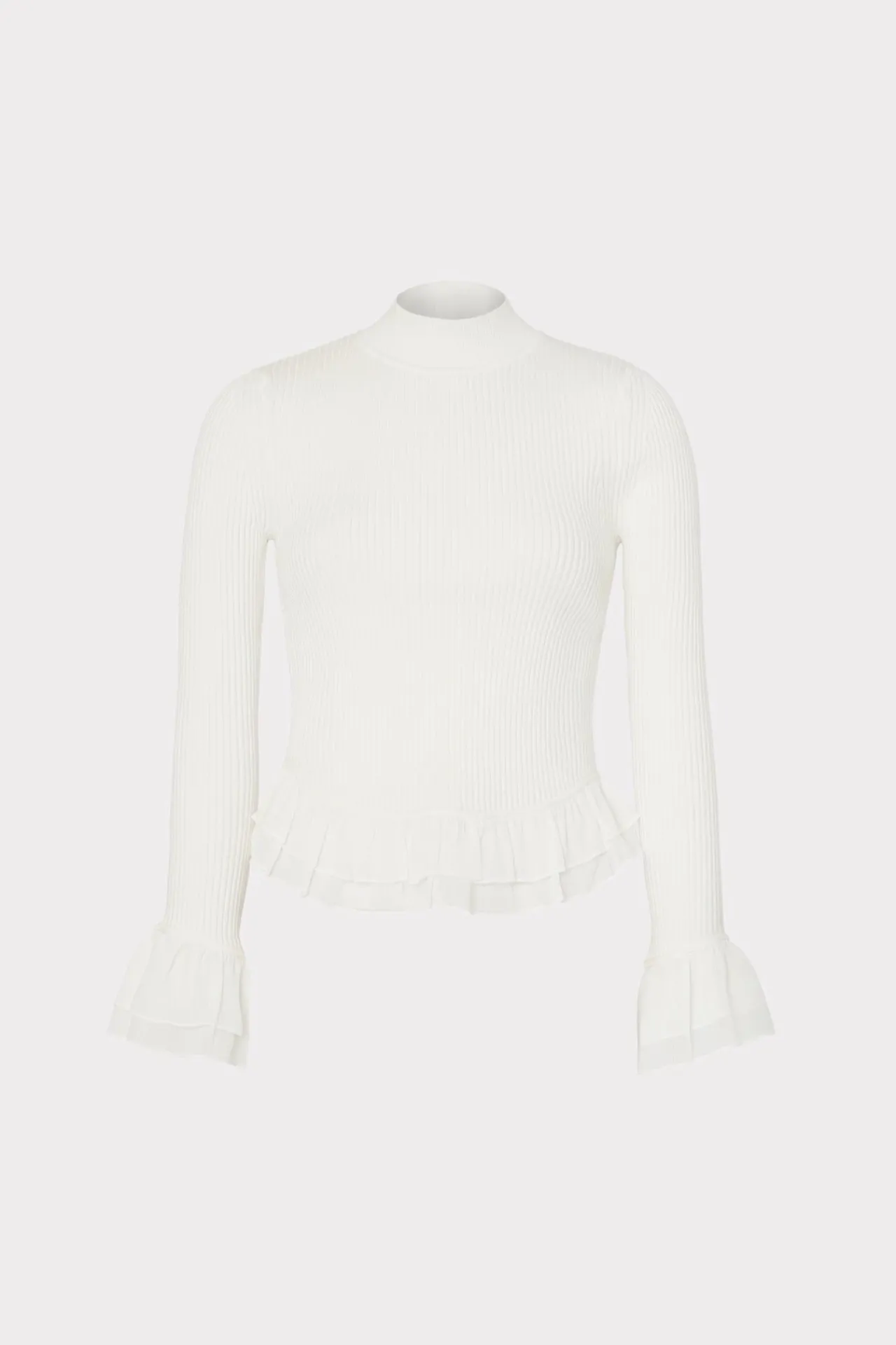 MILLY Tops-Ruffle Knit Mock Neck