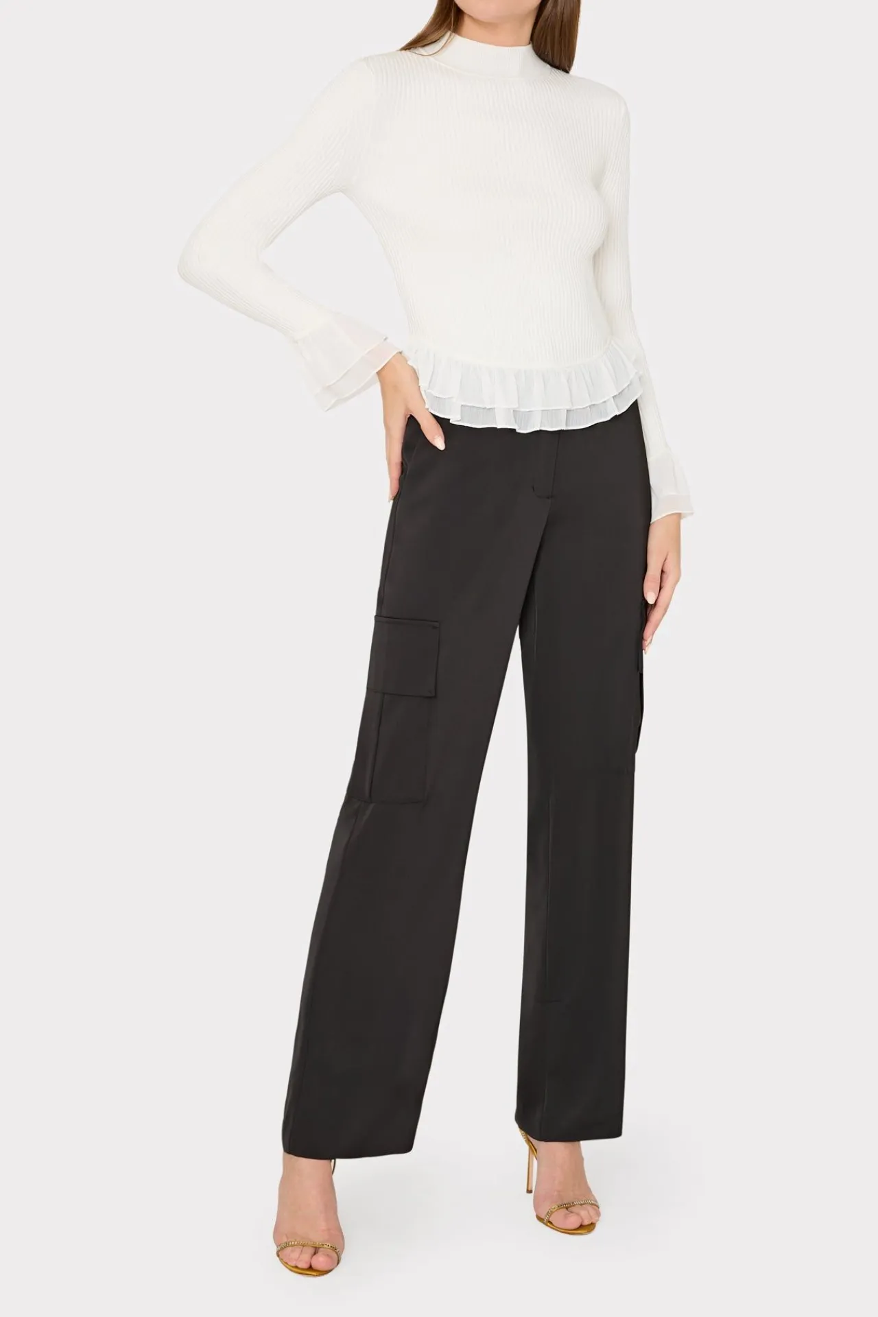 MILLY Tops-Ruffle Knit Mock Neck