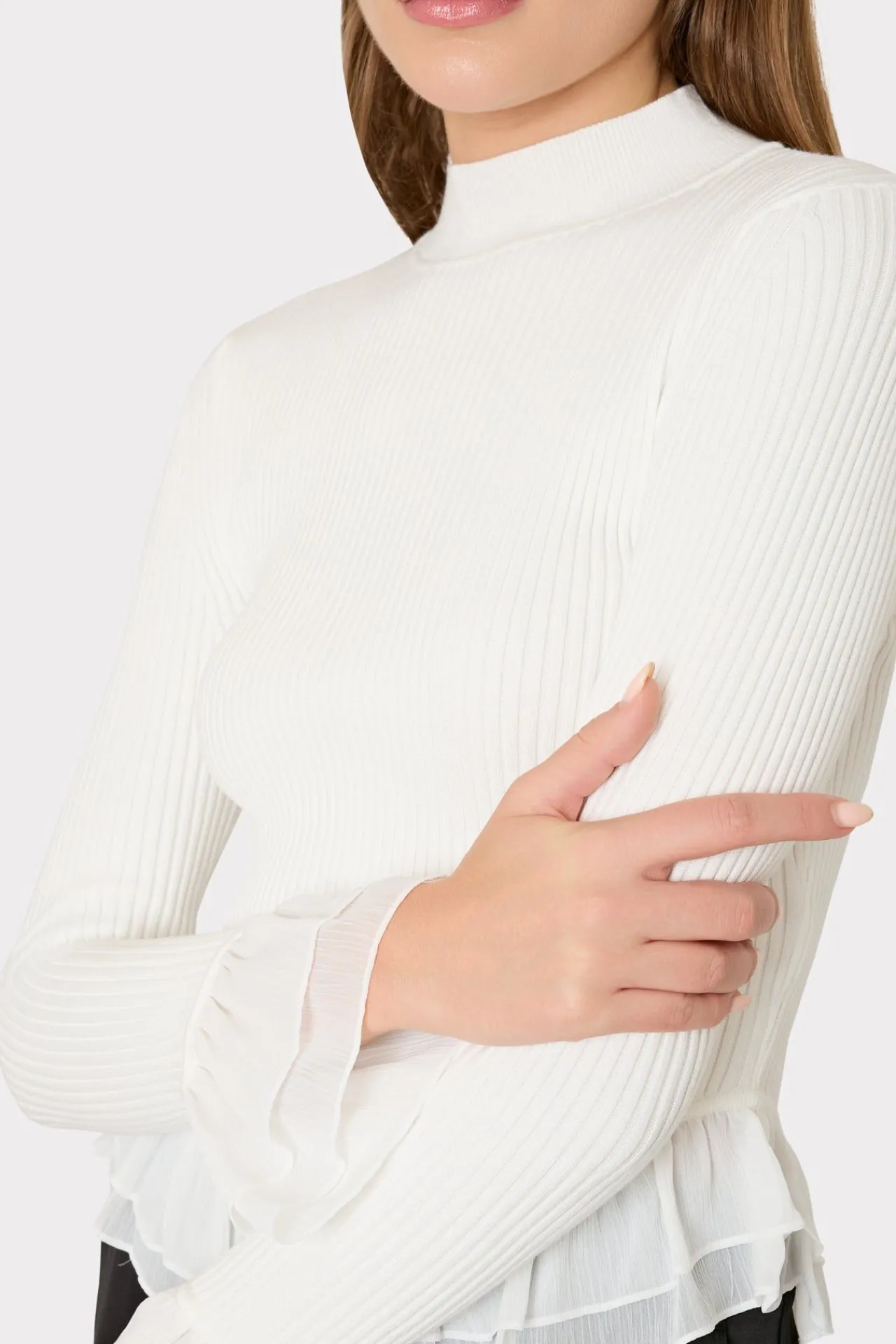 MILLY Tops-Ruffle Knit Mock Neck