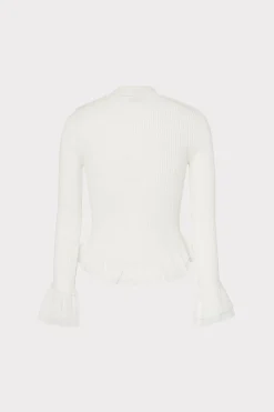 MILLY Tops-Ruffle Knit Mock Neck