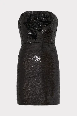MILLY Little Black Dresses-Sascha 3D Sequins Rosette Dress