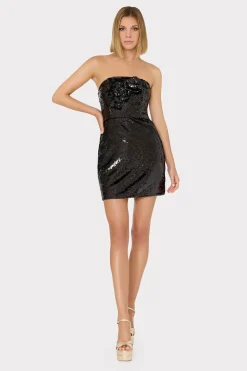 MILLY Little Black Dresses-Sascha 3D Sequins Rosette Dress