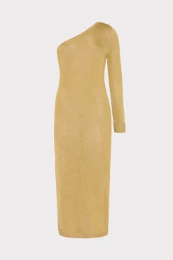 MILLY Knit Dresses-Senna Metallic One Shoulder Midi Dress