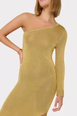 MILLY Knit Dresses-Senna Metallic One Shoulder Midi Dress