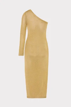 MILLY Knit Dresses-Senna Metallic One Shoulder Midi Dress