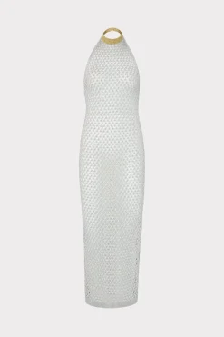 MILLY Jumpsuits & Rompers-Simone Metallic Halter Neck Knit Dress