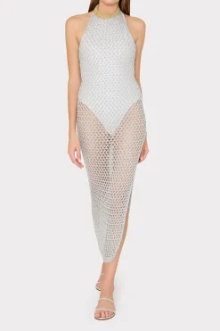 MILLY Jumpsuits & Rompers-Simone Metallic Halter Neck Knit Dress