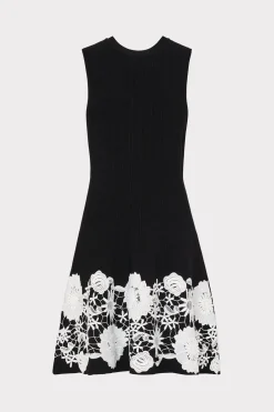 MILLY Little Black Dresses-Sleeveless Lace Trim Fit And Flare Dress