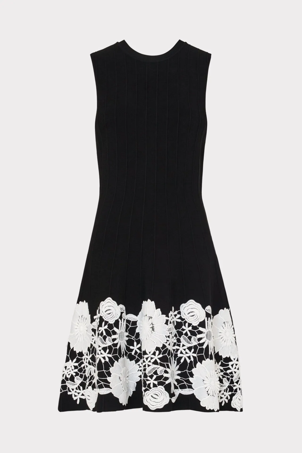 MILLY Little Black Dresses-Sleeveless Lace Trim Fit And Flare Dress