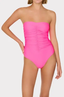 MILLY One Piece Swimsuits-Solid Carvico Vita Ruched One Piece