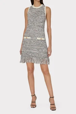 MILLY Day Dresses-Textured Fringe Knit Mini Dress