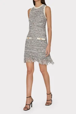 MILLY Knit Dresses-Textured Fringe Knit Mini Dress