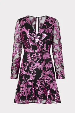 MILLY Pink Dresses-Tove Tassel Paisley Sequins Dress