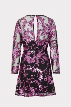 MILLY Pink Dresses-Tove Tassel Paisley Sequins Dress