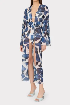 MILLY Jumpsuits & Rompers-Vince Ocean Puzzle Chiffon Coverup Dress