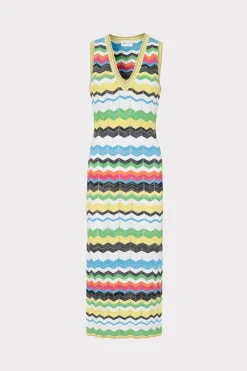 MILLY Knit Dresses-V-Neck Zig Zag Midi Dress