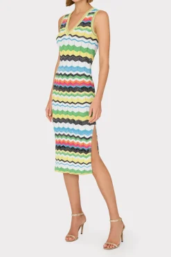 MILLY Knit Dresses-V-Neck Zig Zag Midi Dress