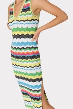MILLY Knit Dresses-V-Neck Zig Zag Midi Dress