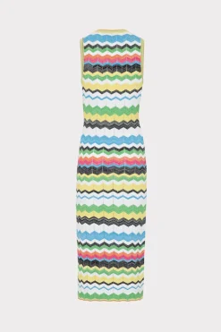 MILLY Knit Dresses-V-Neck Zig Zag Midi Dress