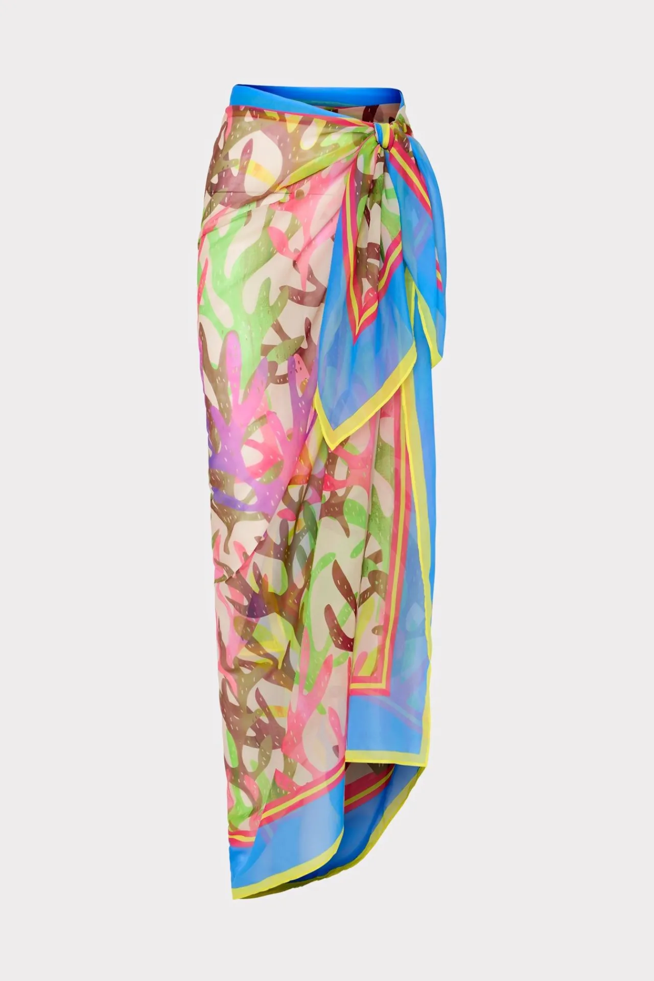 MILLY Cover-Ups-Watercolor Caribbean Coral Chiffon Sarong