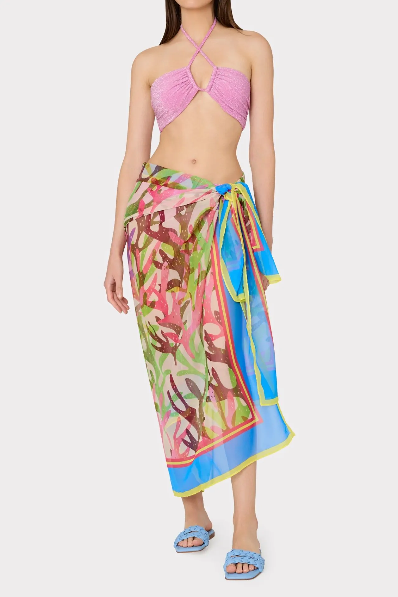 MILLY Cover-Ups-Watercolor Caribbean Coral Chiffon Sarong