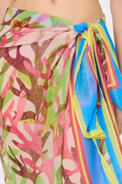 MILLY Cover-Ups-Watercolor Caribbean Coral Chiffon Sarong