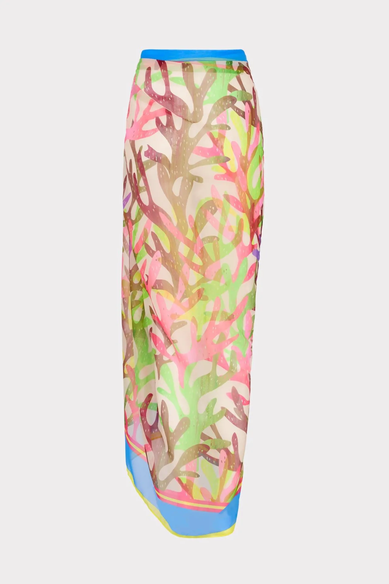 MILLY Cover-Ups-Watercolor Caribbean Coral Chiffon Sarong