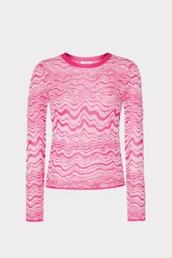 MILLY Tops-Wave Jacquard Crewneck Pullover