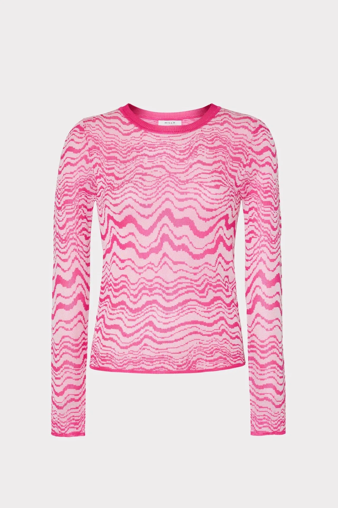 MILLY Tops-Wave Jacquard Crewneck Pullover