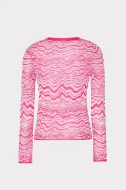MILLY Tops-Wave Jacquard Crewneck Pullover