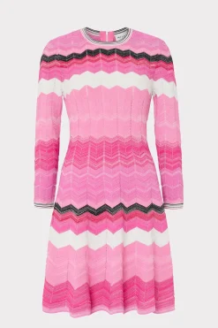 MILLY Pink Dresses-Zig Zag Long Sleeve Flare Dress