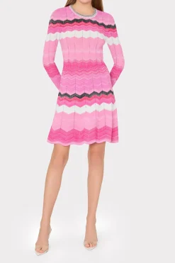 MILLY Pink Dresses-Zig Zag Long Sleeve Flare Dress