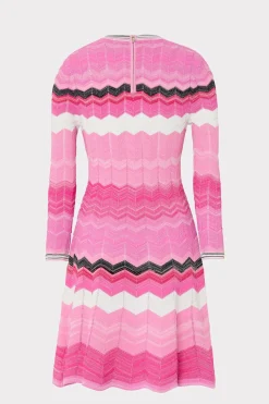 MILLY Pink Dresses-Zig Zag Long Sleeve Flare Dress
